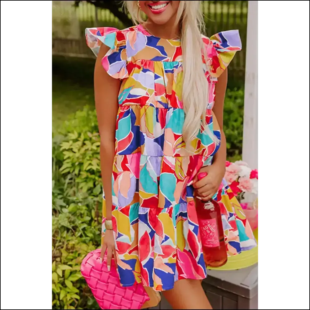 Pink Abstract Flutter Sleeve Mini Dress: Dangerously Cute  😈