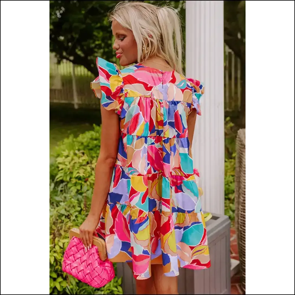 Pink Abstract Flutter Sleeve Mini Dress: Dangerously Cute  😈