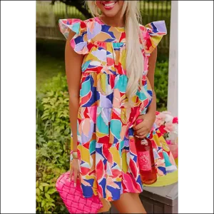 Pink Abstract Flutter Sleeve Mini Dress: Dangerously Cute  😈