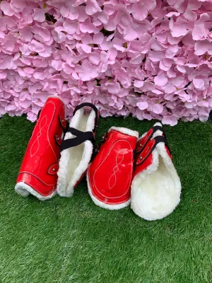 Plain red and blingy red fleeced lined tendon boots FREE POSTAGE