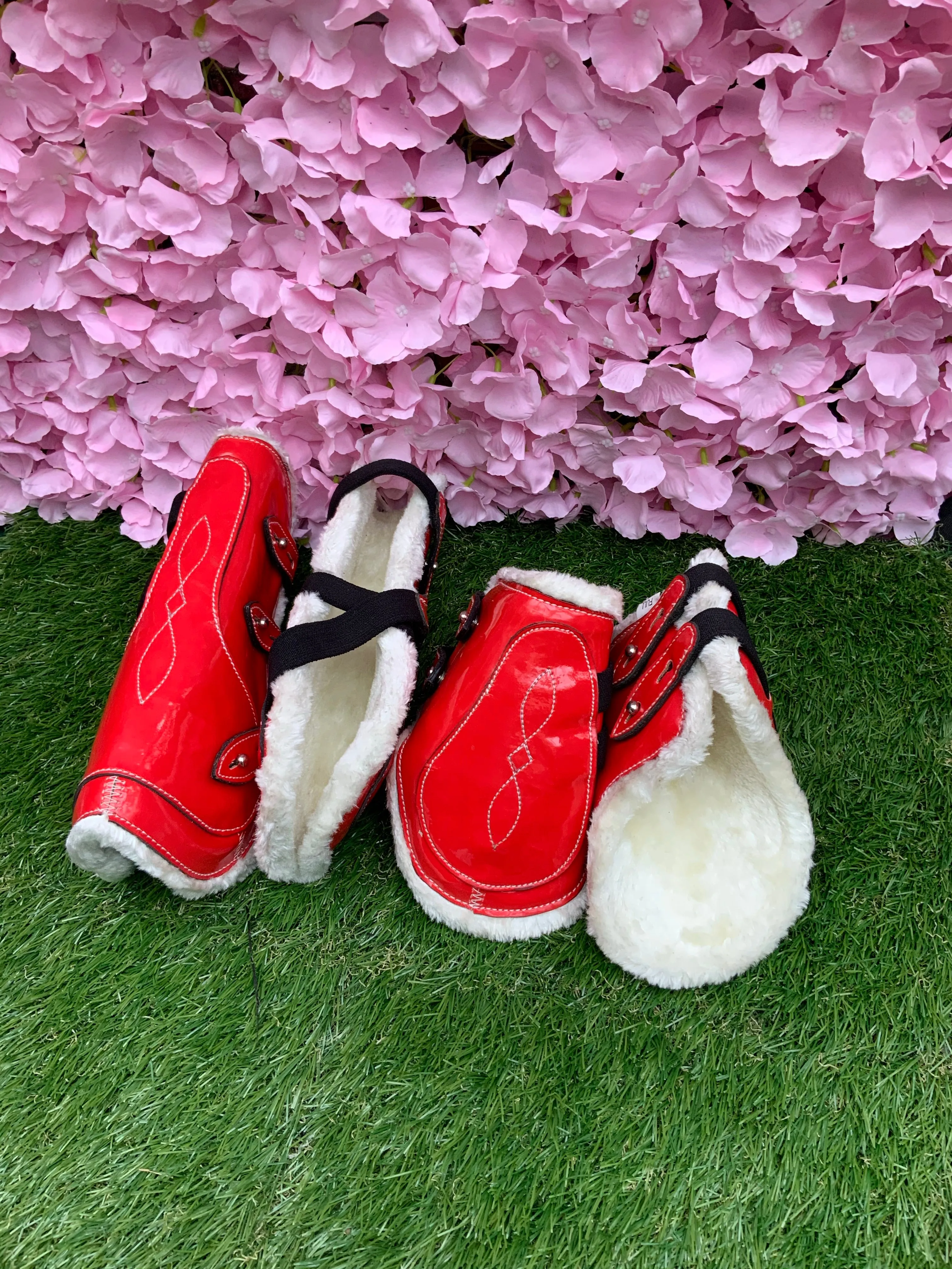 Plain red and blingy red fleeced lined tendon boots FREE POSTAGE