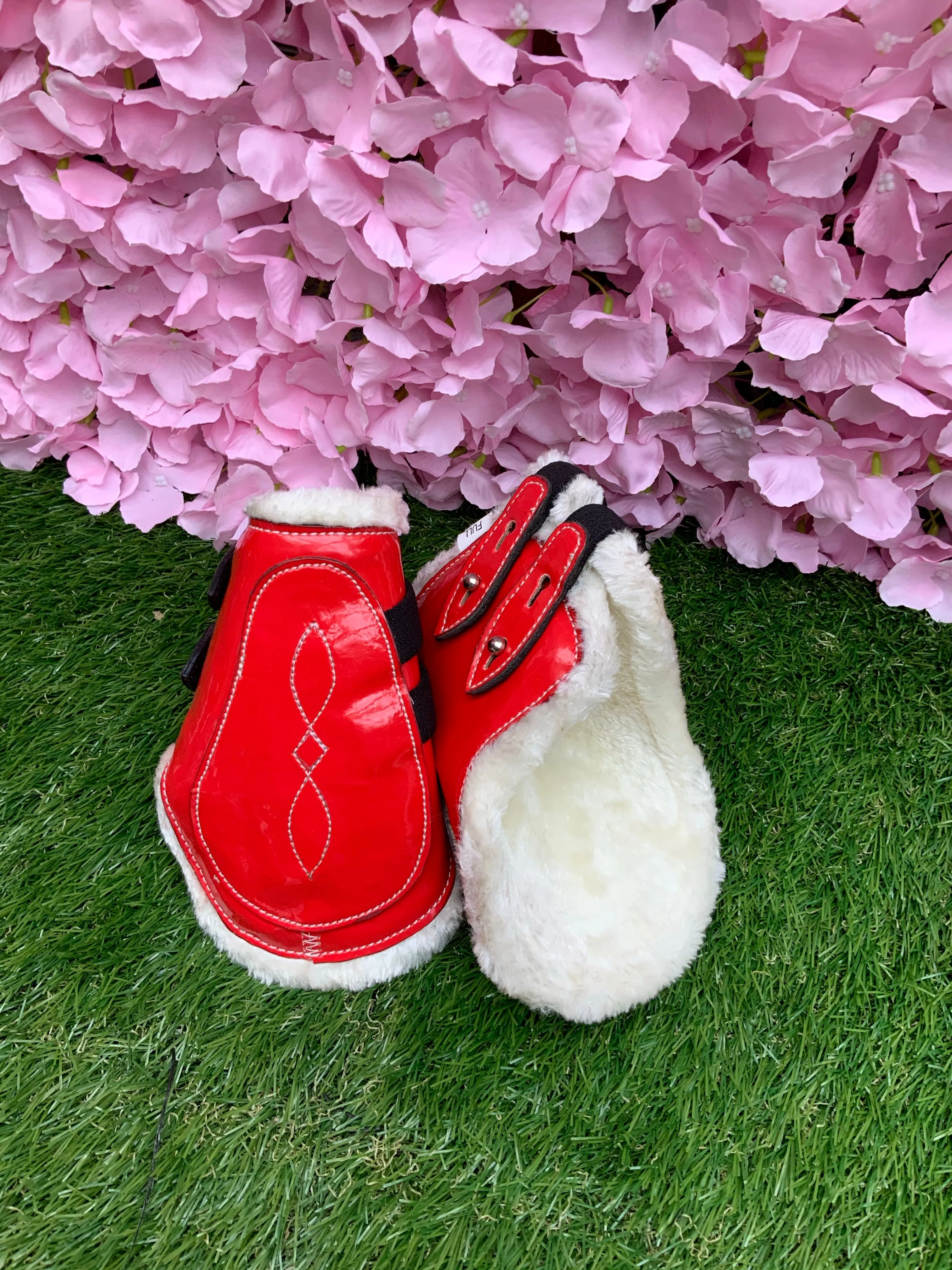 Plain red and blingy red fleeced lined tendon boots FREE POSTAGE