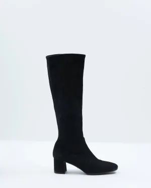 Prada Black Suede Knee Length Block Heel Boots - 37