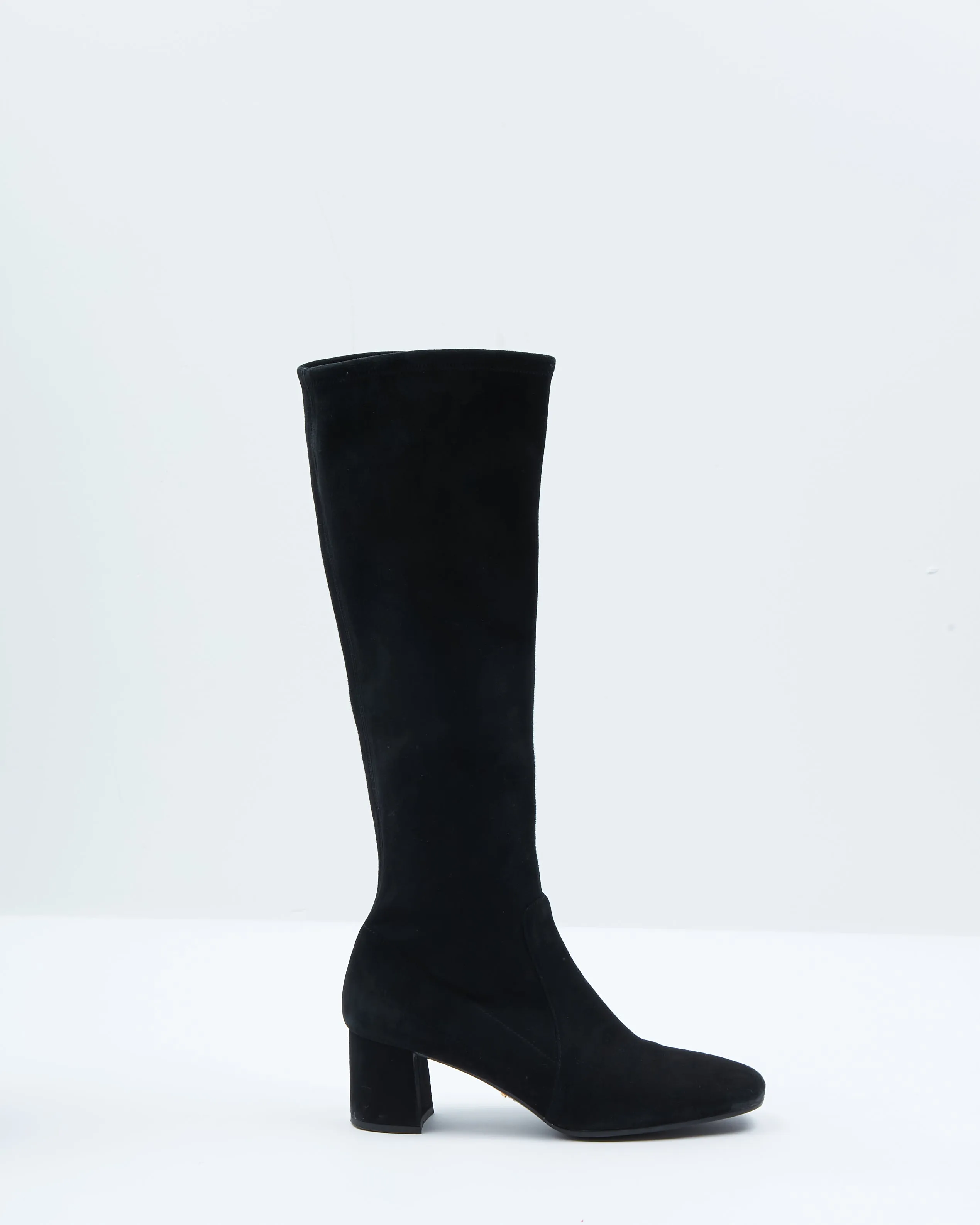 Prada Black Suede Knee Length Block Heel Boots - 37