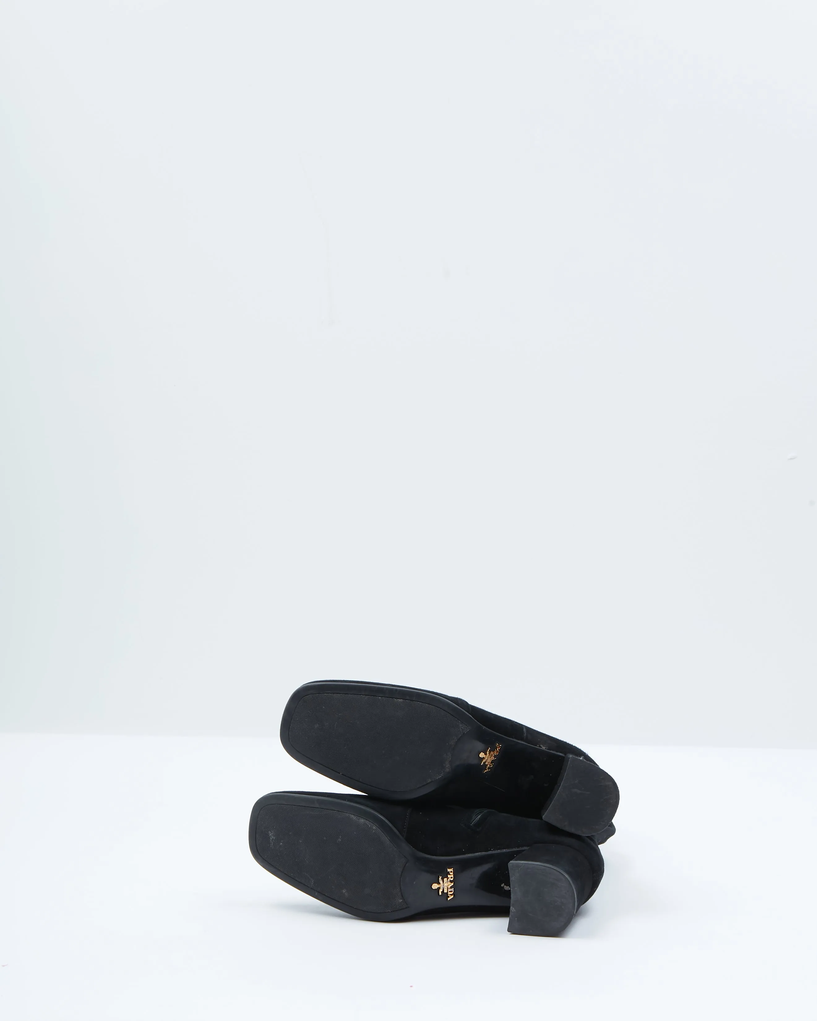 Prada Black Suede Knee Length Block Heel Boots - 37
