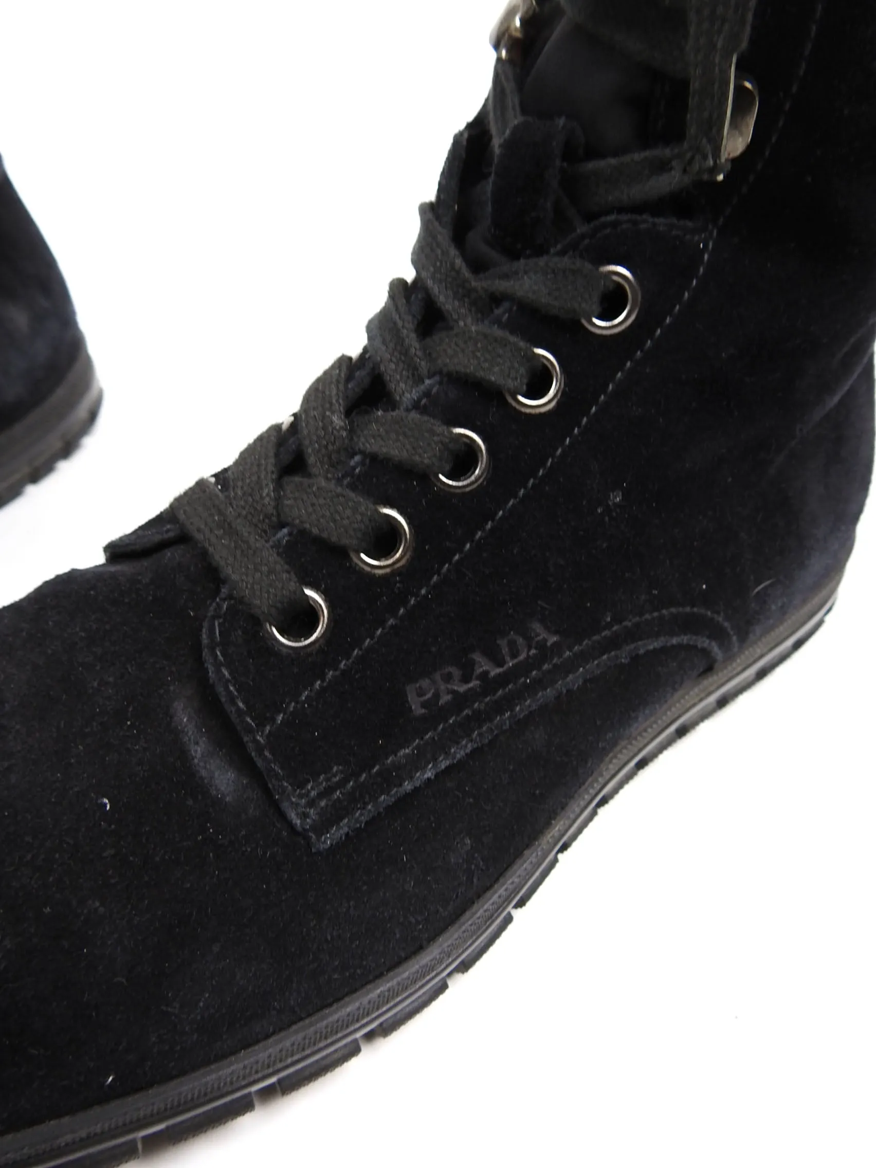 Prada Suede Lace Up Boots Black UK8.5