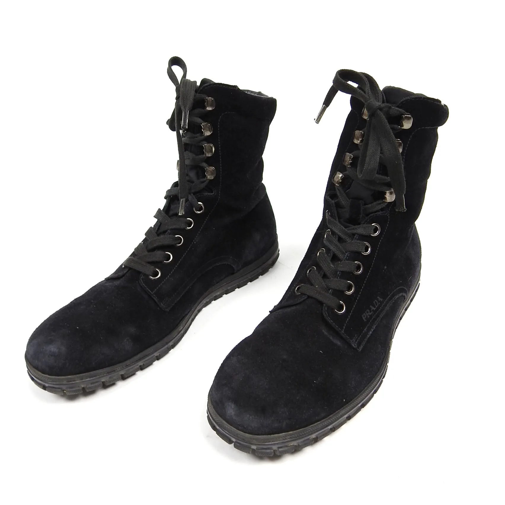 Prada Suede Lace Up Boots Black UK8.5