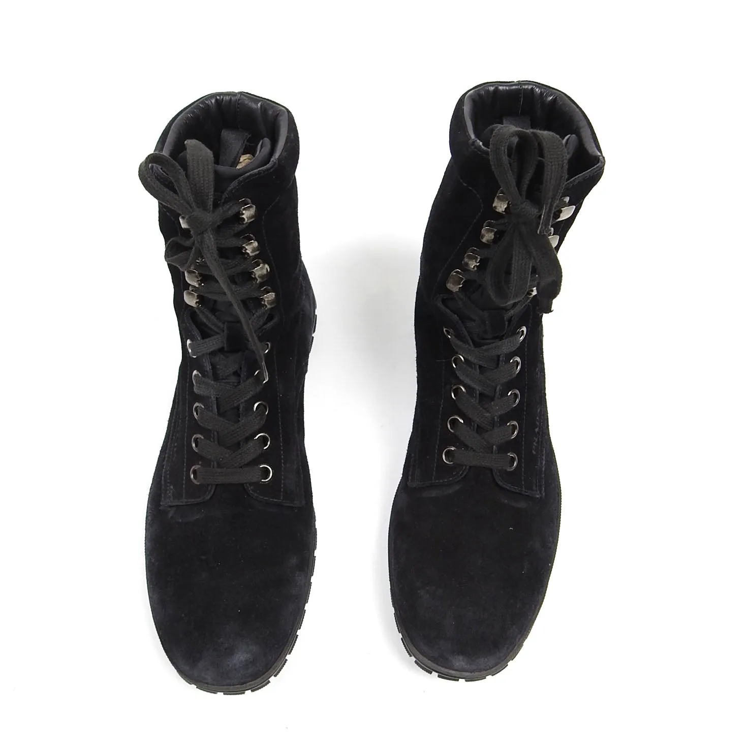 Prada Suede Lace Up Boots Black UK8.5