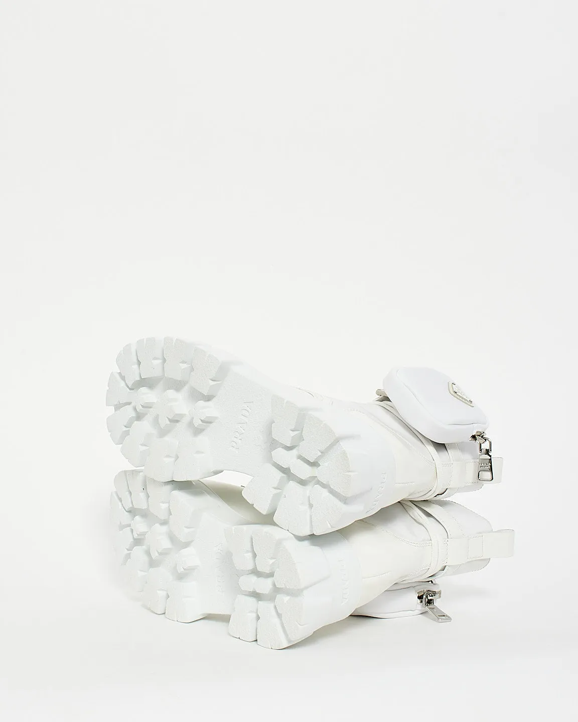Prada White Nylon & Leather Re-Nylon Monolith Pouch Boots - 38