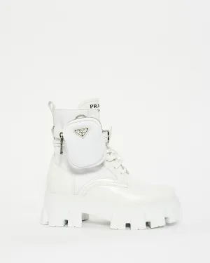 Prada White Nylon & Leather Re-Nylon Monolith Pouch Boots - 38
