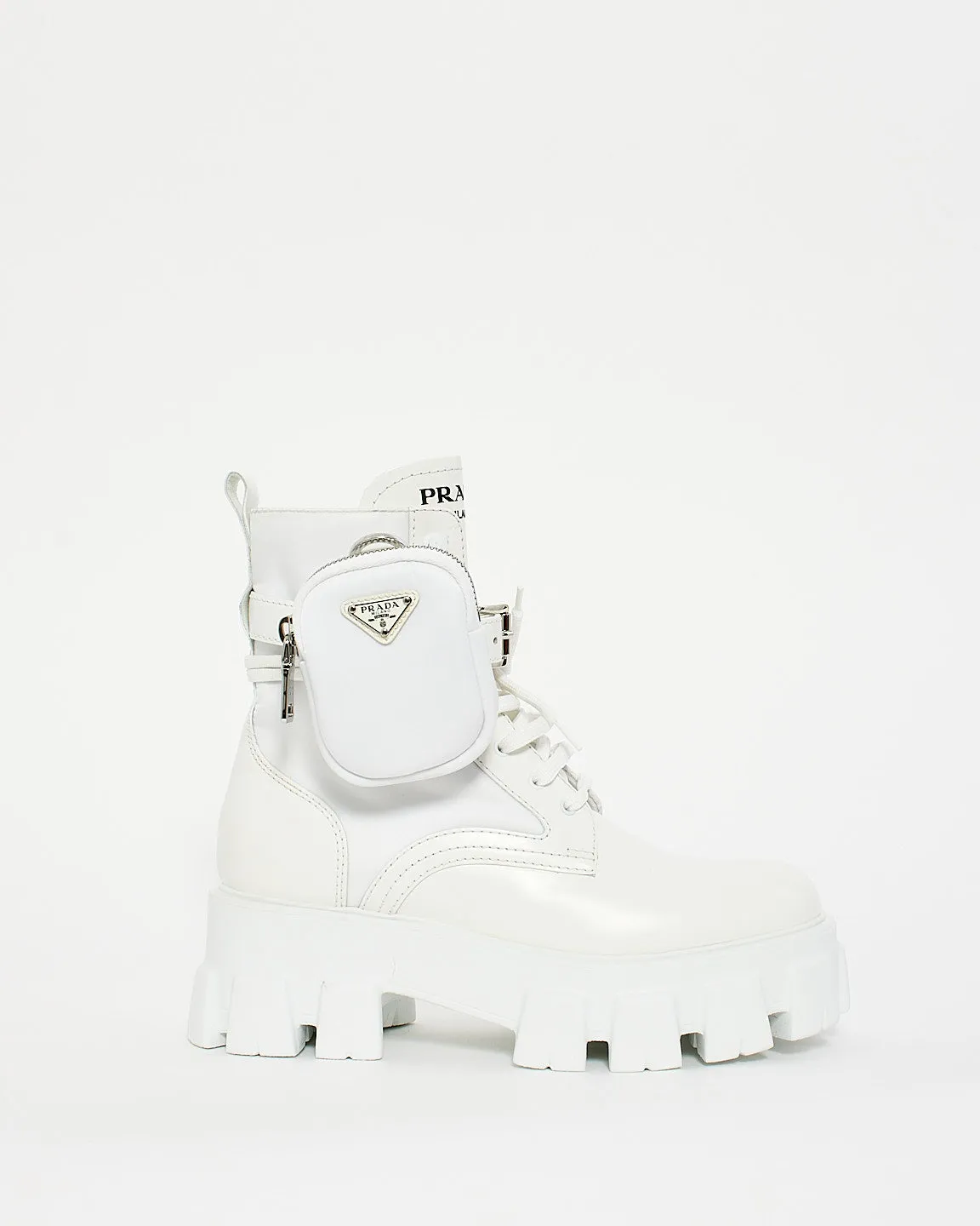 Prada White Nylon & Leather Re-Nylon Monolith Pouch Boots - 38