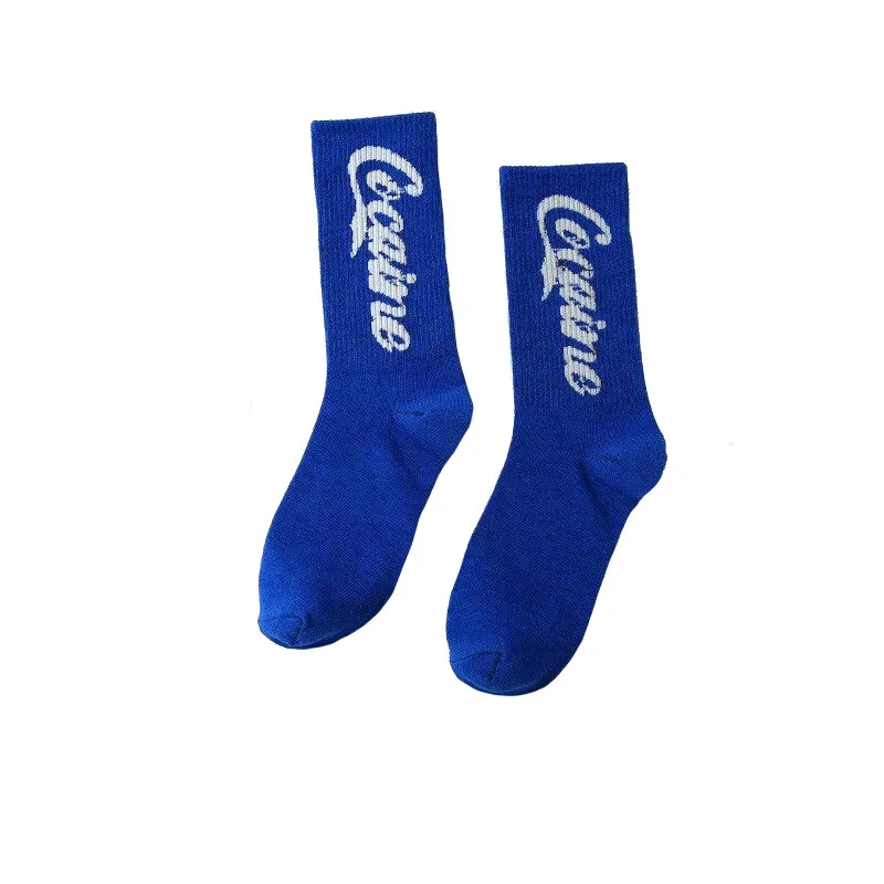 "COCAINE" Chaussettes Montantes Streetwear Bleu Blanc - URB1™