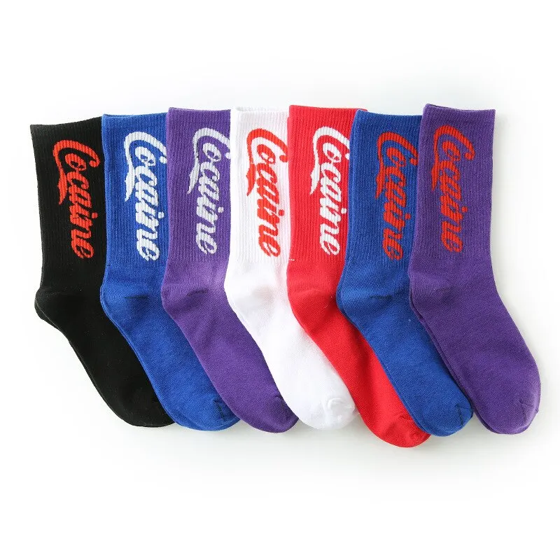 "COCAINE" Chaussettes Montantes Streetwear Bleu Rouge - URB1™