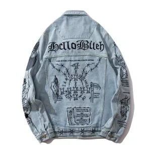 "HELLO BILEB" Veste en jean denim streetwear - URB1™