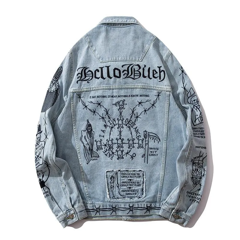 "HELLO BILEB" Veste en jean denim streetwear - URB1™