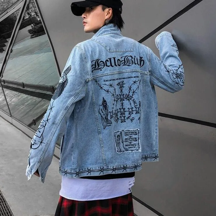 "HELLO BILEB" Veste en jean denim streetwear - URB1™