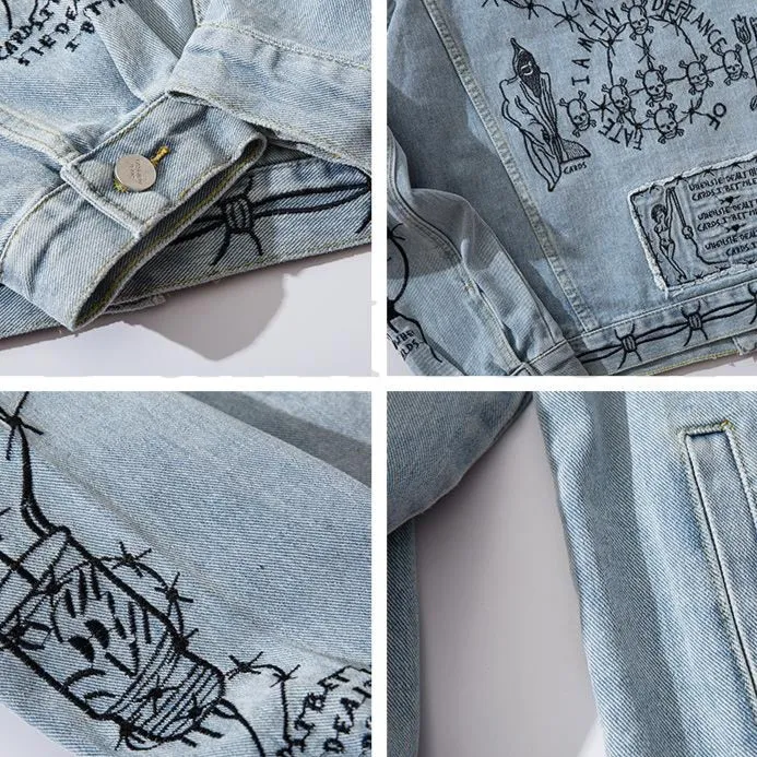 "HELLO BILEB" Veste en jean denim streetwear - URB1™