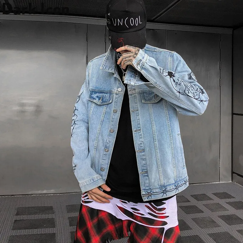 "HELLO BILEB" Veste en jean denim streetwear - URB1™
