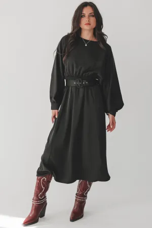 Sadie & Sage Mood Boost Black Long Sleeve Midi Dress
