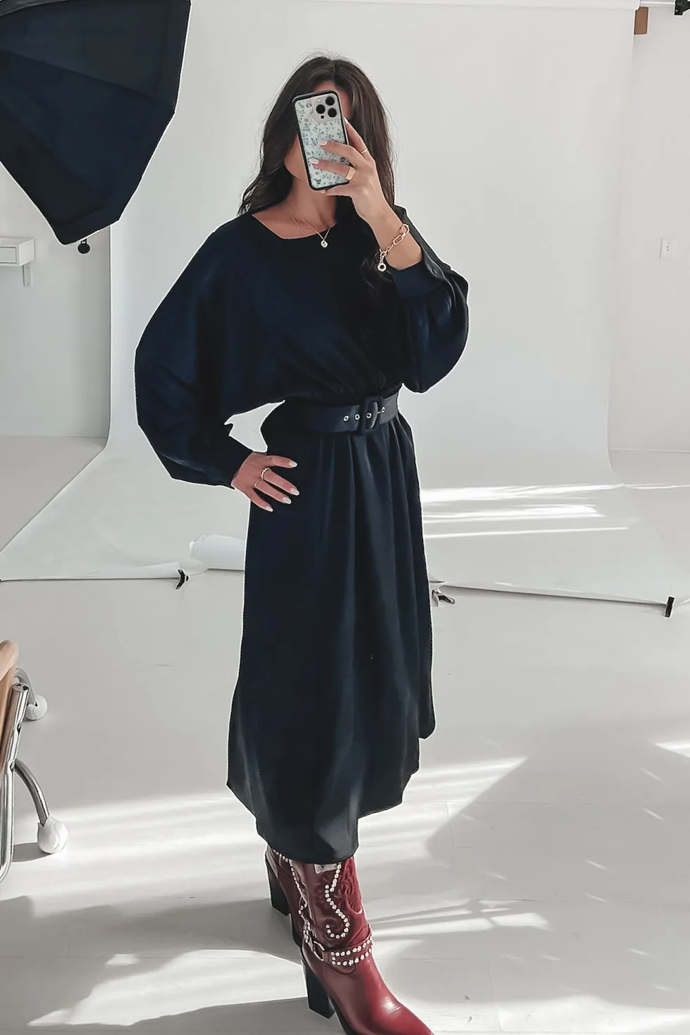 Sadie & Sage Mood Boost Black Long Sleeve Midi Dress