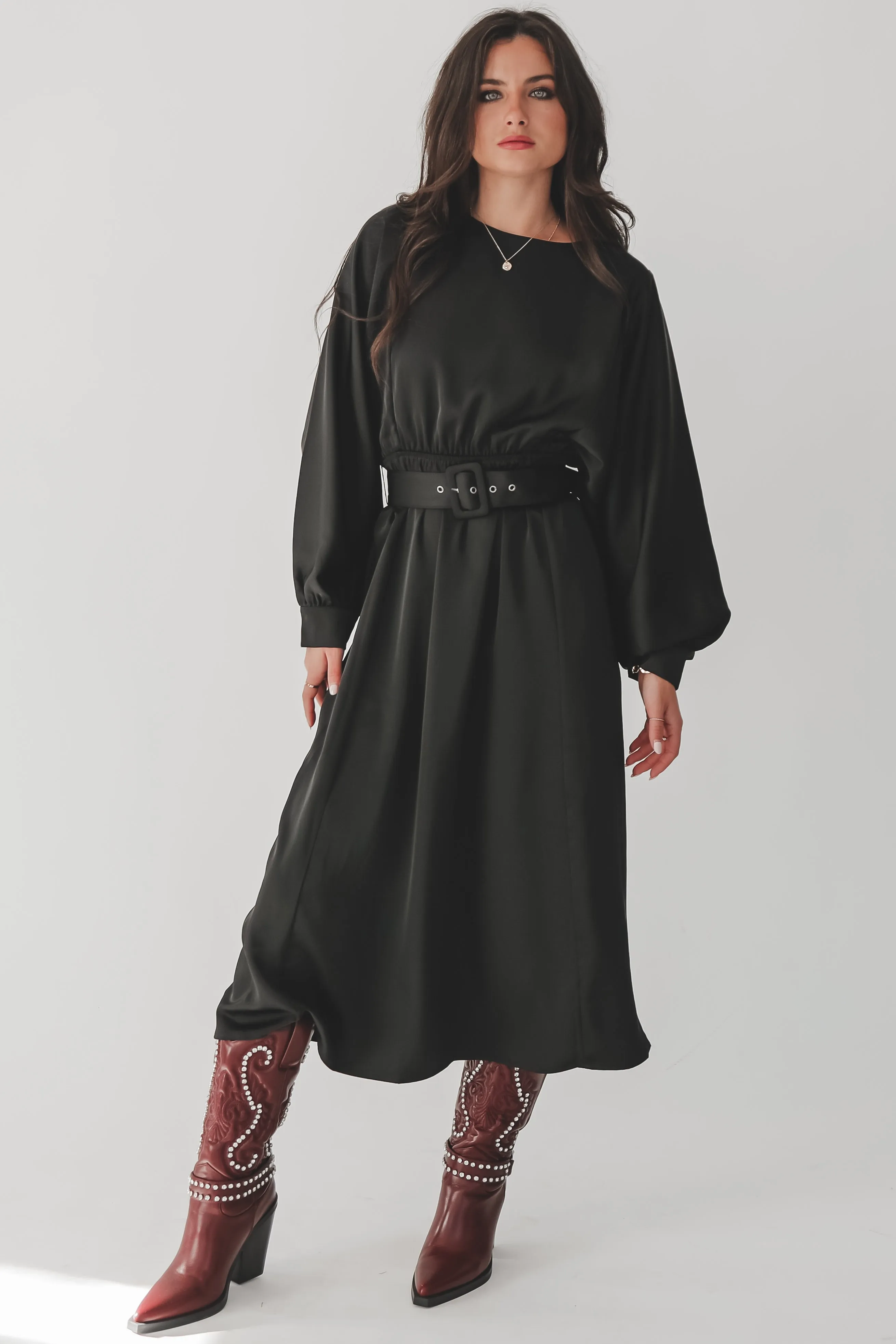 Sadie & Sage Mood Boost Black Long Sleeve Midi Dress