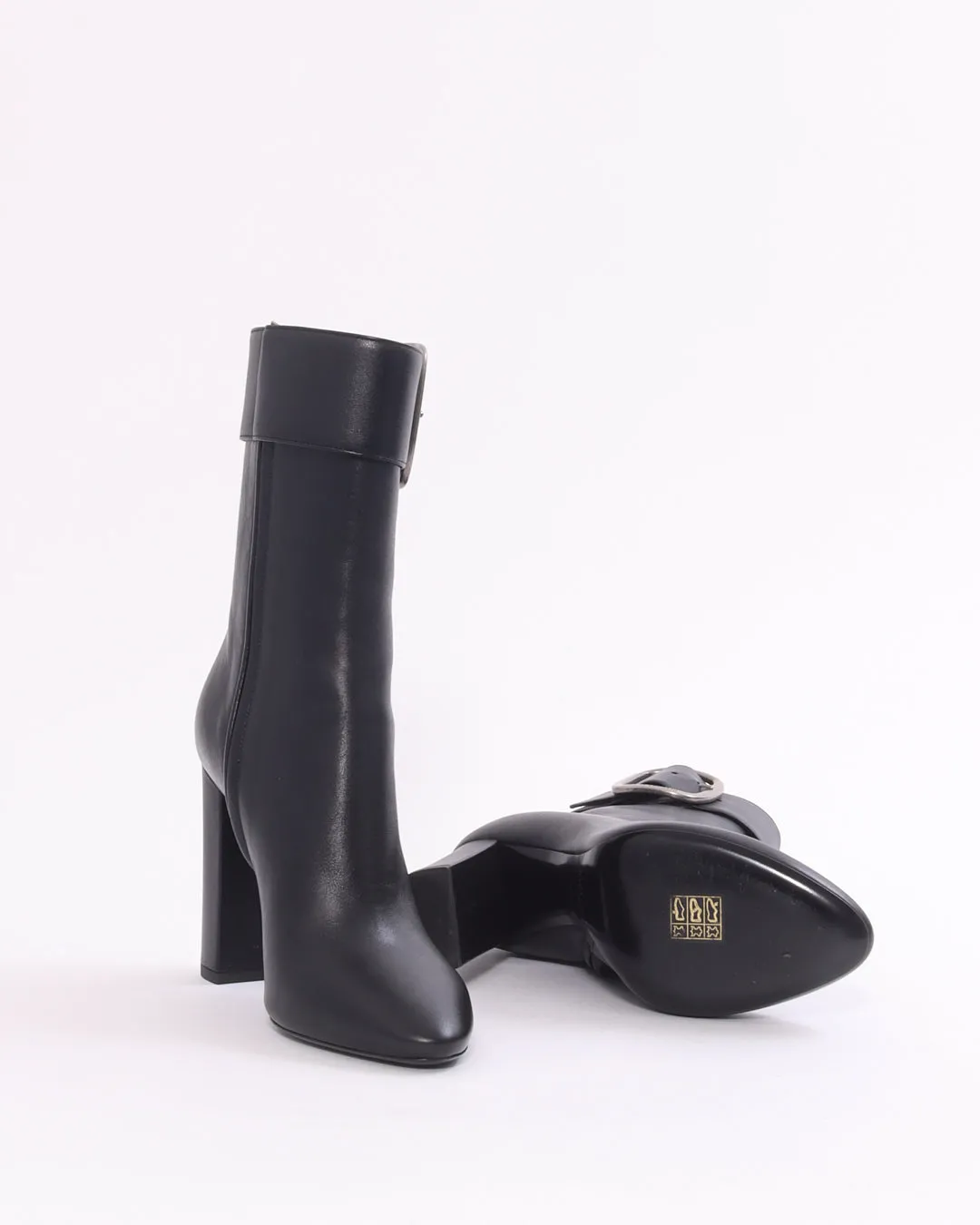 Saint Laurent Black Leather Joplin Buckle Booties - 37