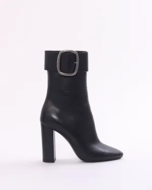 Saint Laurent Black Leather Joplin Buckle Booties - 37