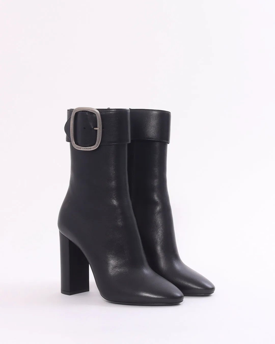 Saint Laurent Black Leather Joplin Buckle Booties - 37