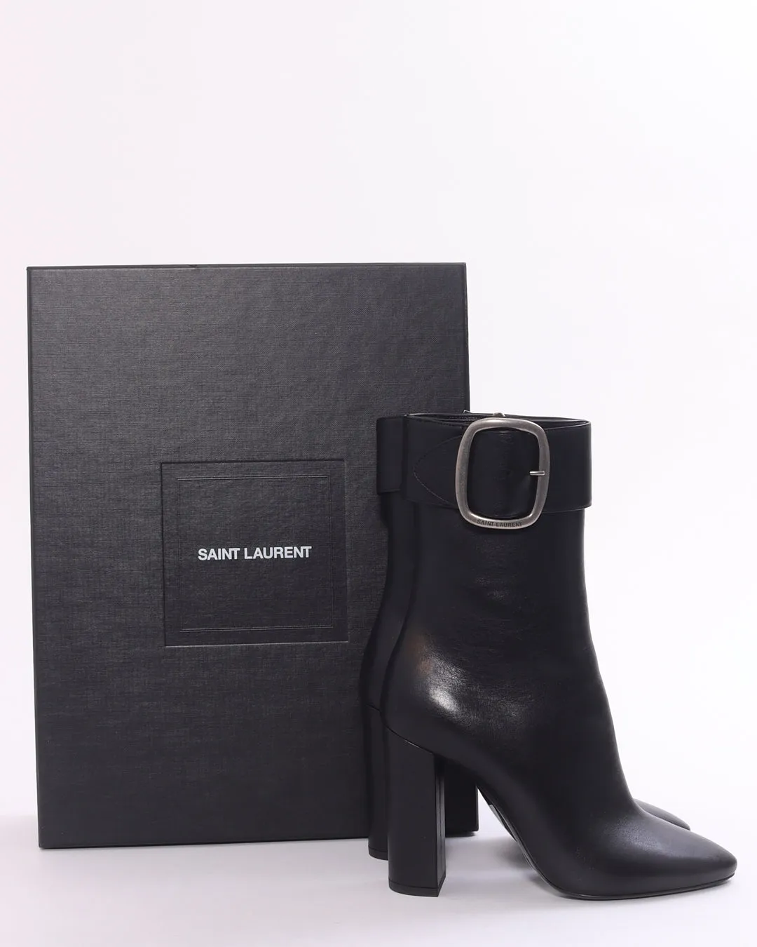 Saint Laurent Black Leather Joplin Buckle Booties - 37
