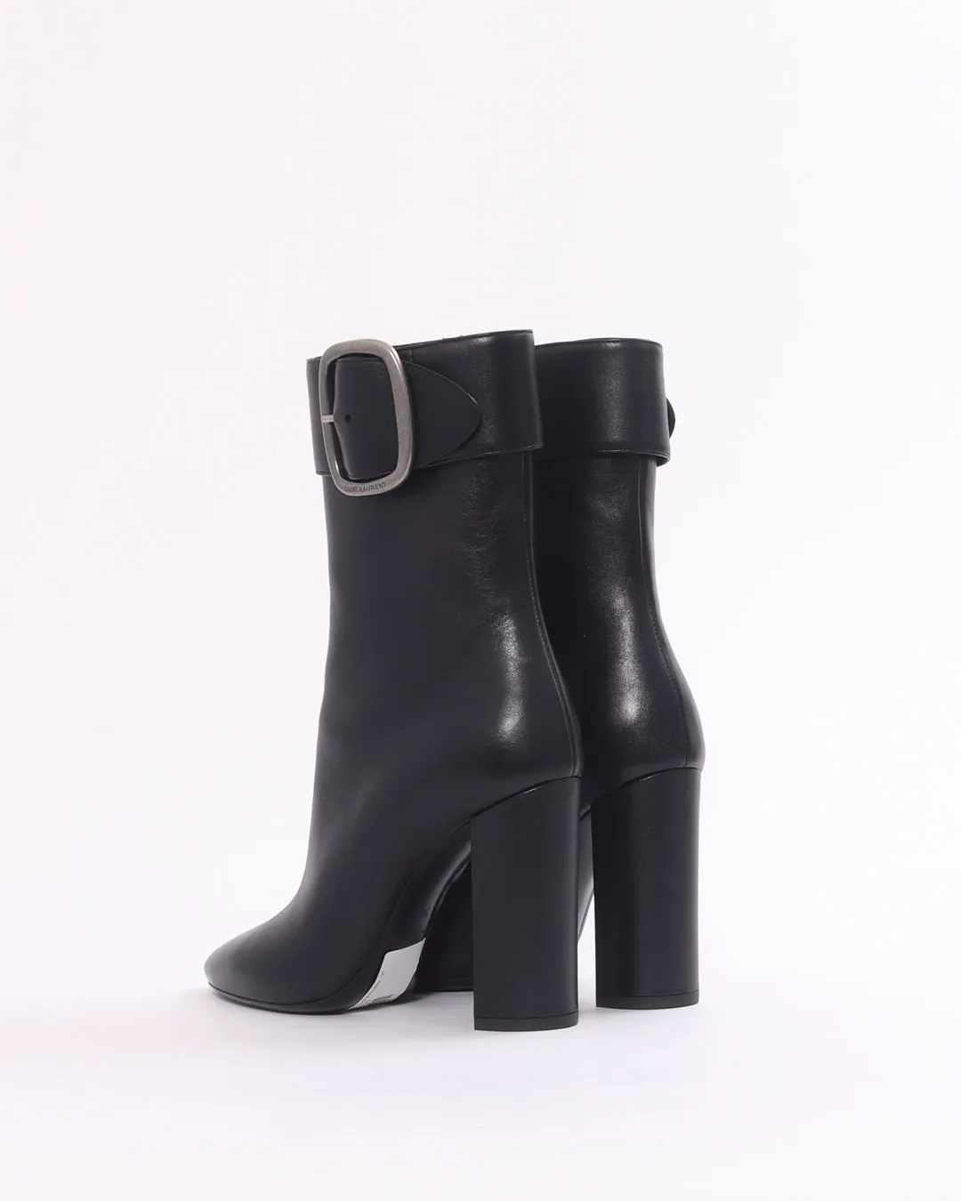 Saint Laurent Black Leather Joplin Buckle Booties - 37