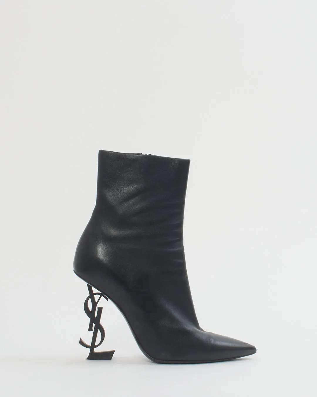Saint Laurent Black Leather Logo Opyum Booties 85mm - 36.5