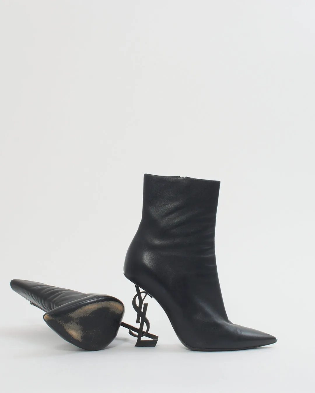 Saint Laurent Black Leather Logo Opyum Booties 85mm - 36.5