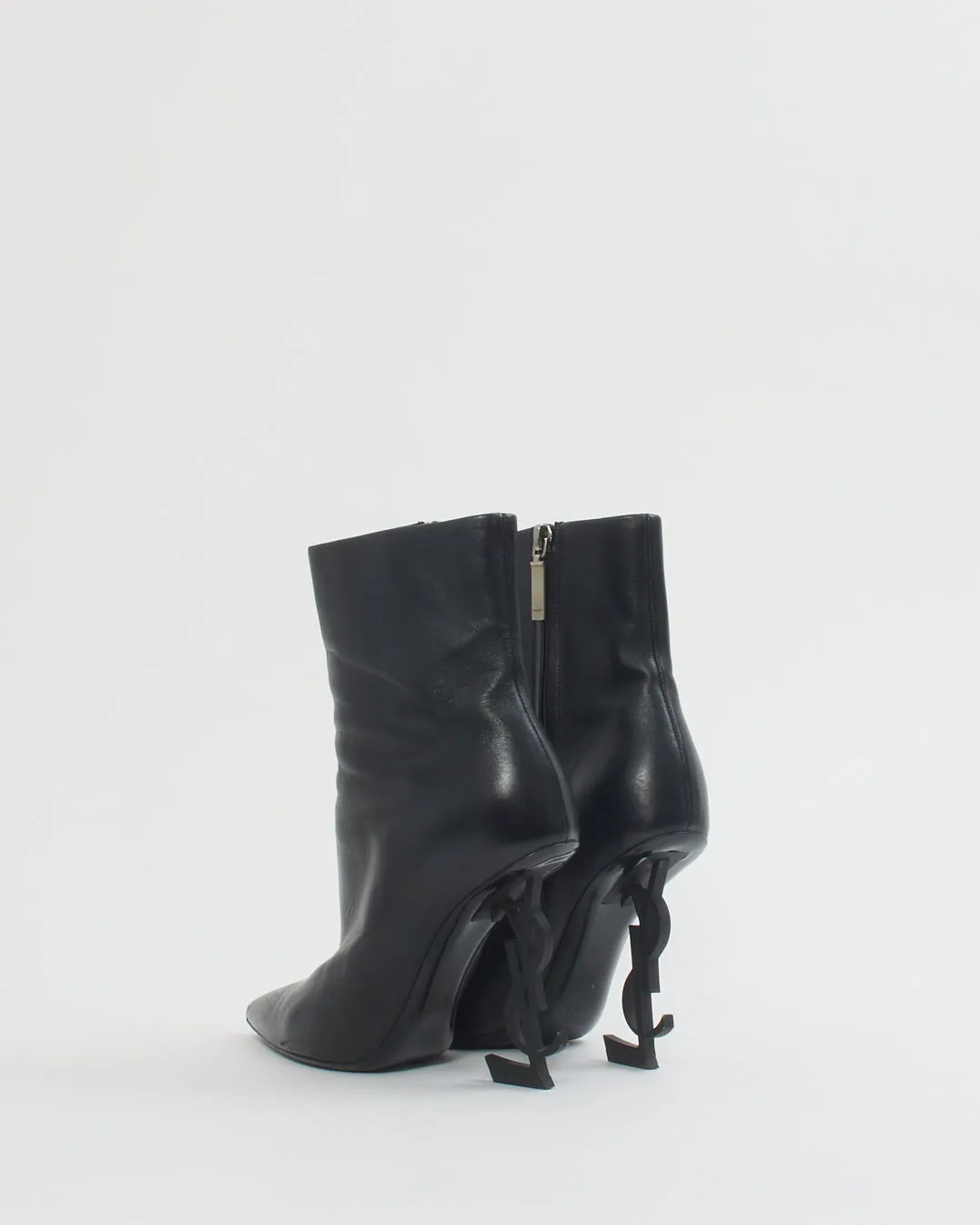 Saint Laurent Black Leather Logo Opyum Booties 85mm - 36.5
