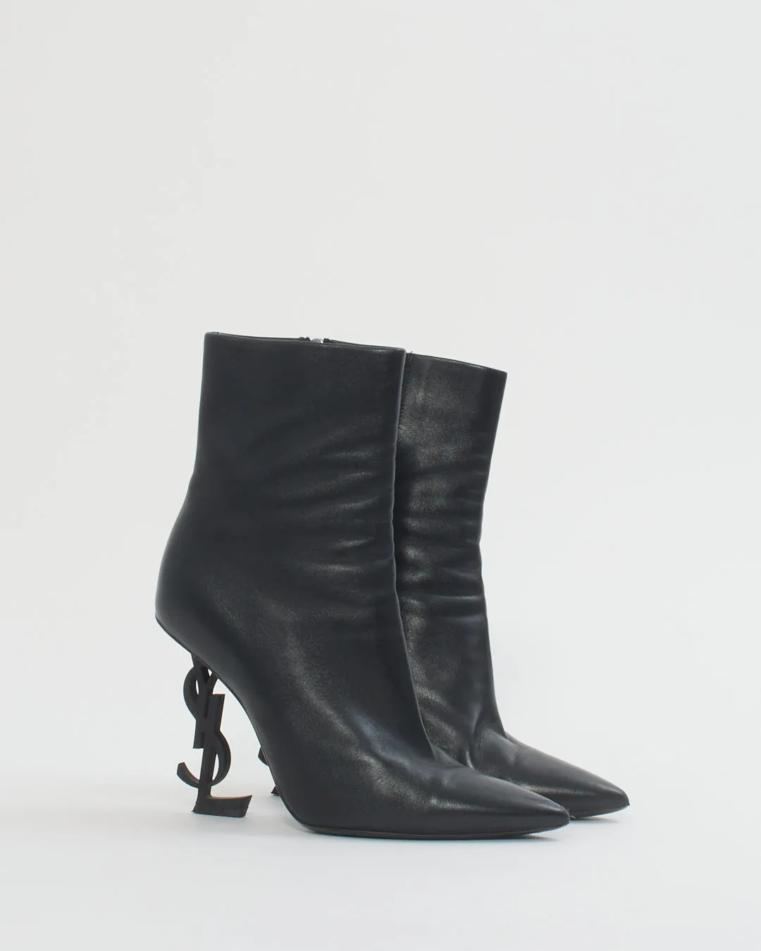 Saint Laurent Black Leather Logo Opyum Booties 85mm - 36.5