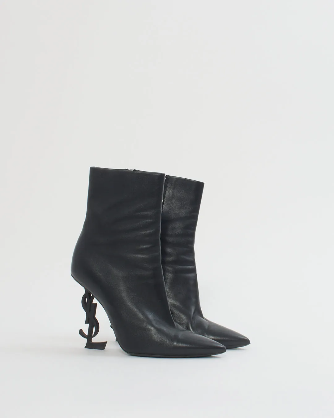 Saint Laurent Black Leather Logo Opyum Booties 85mm - 36.5
