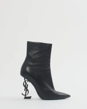 Saint Laurent Black Leather Logo Opyum Booties 85mm - 36.5