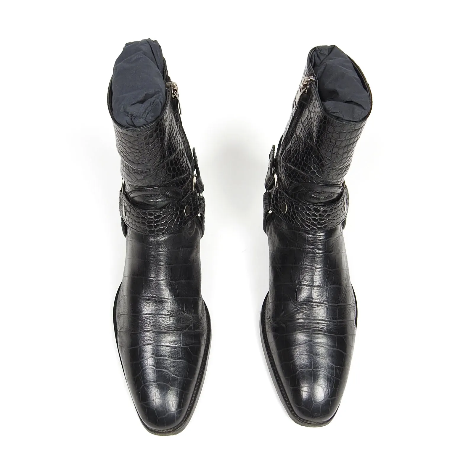 Saint Laurent Paris Croc Wyatt Harness Boots Size 42
