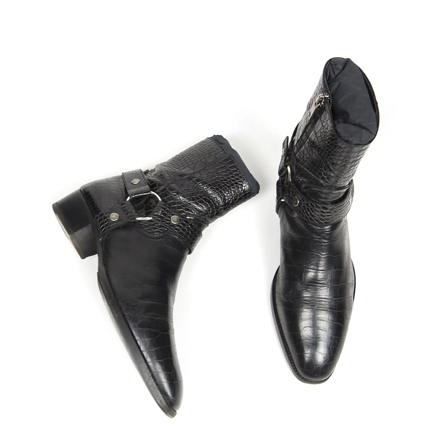 Saint Laurent Paris Croc Wyatt Harness Boots Size 42