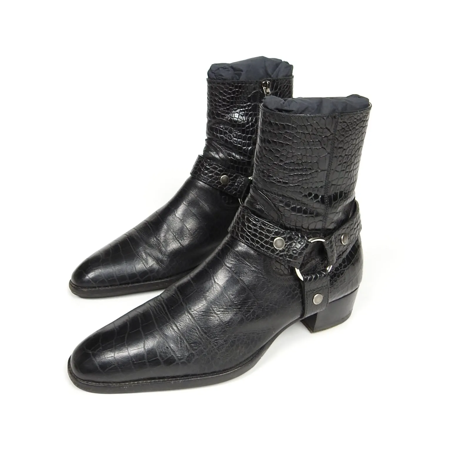 Saint Laurent Paris Croc Wyatt Harness Boots Size 42