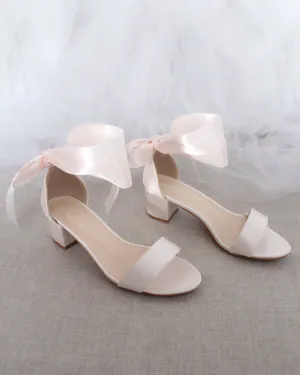 Satin Block Heel Sandal with Wrapped Ribbon Tie