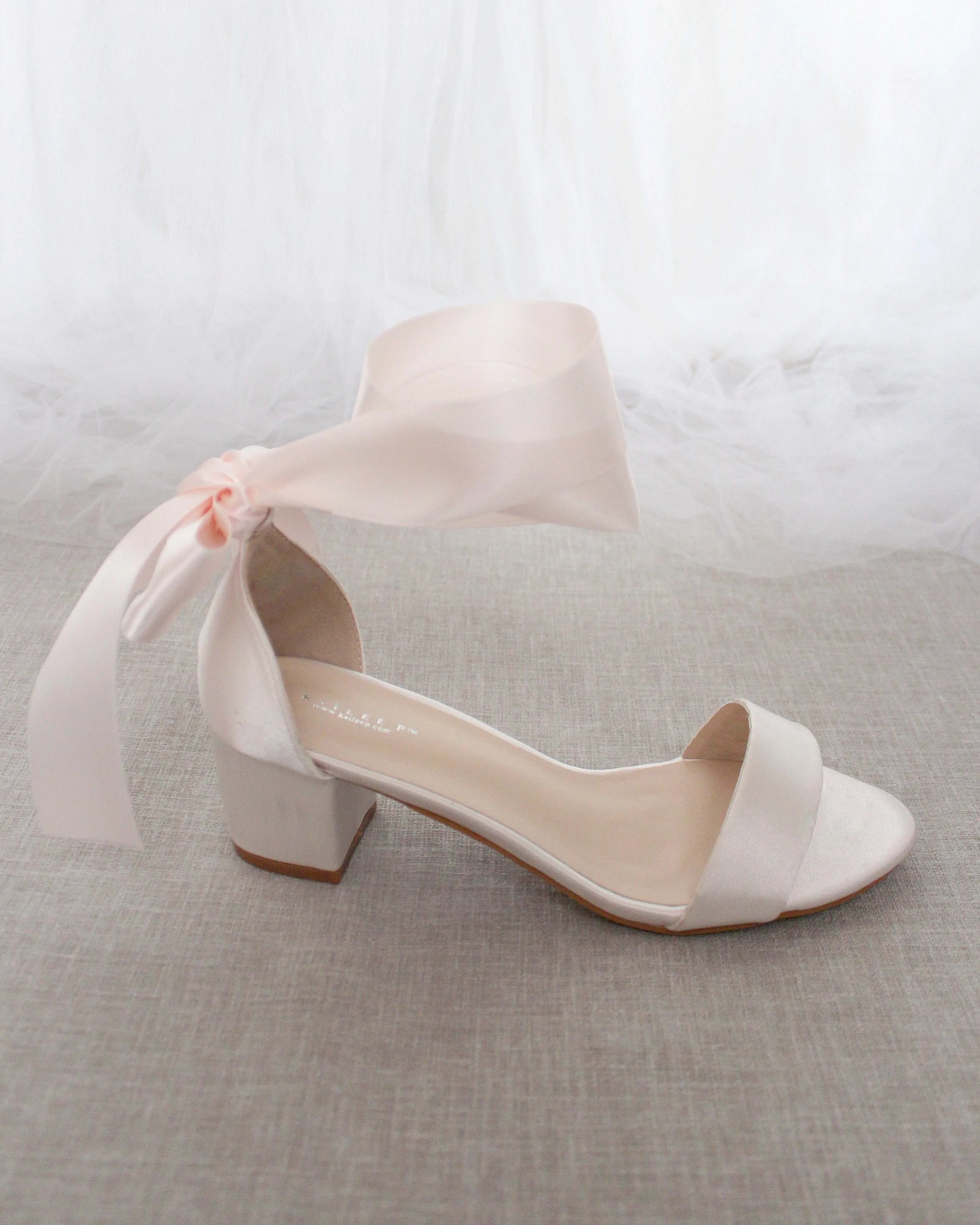 Satin Block Heel Sandal with Wrapped Ribbon Tie