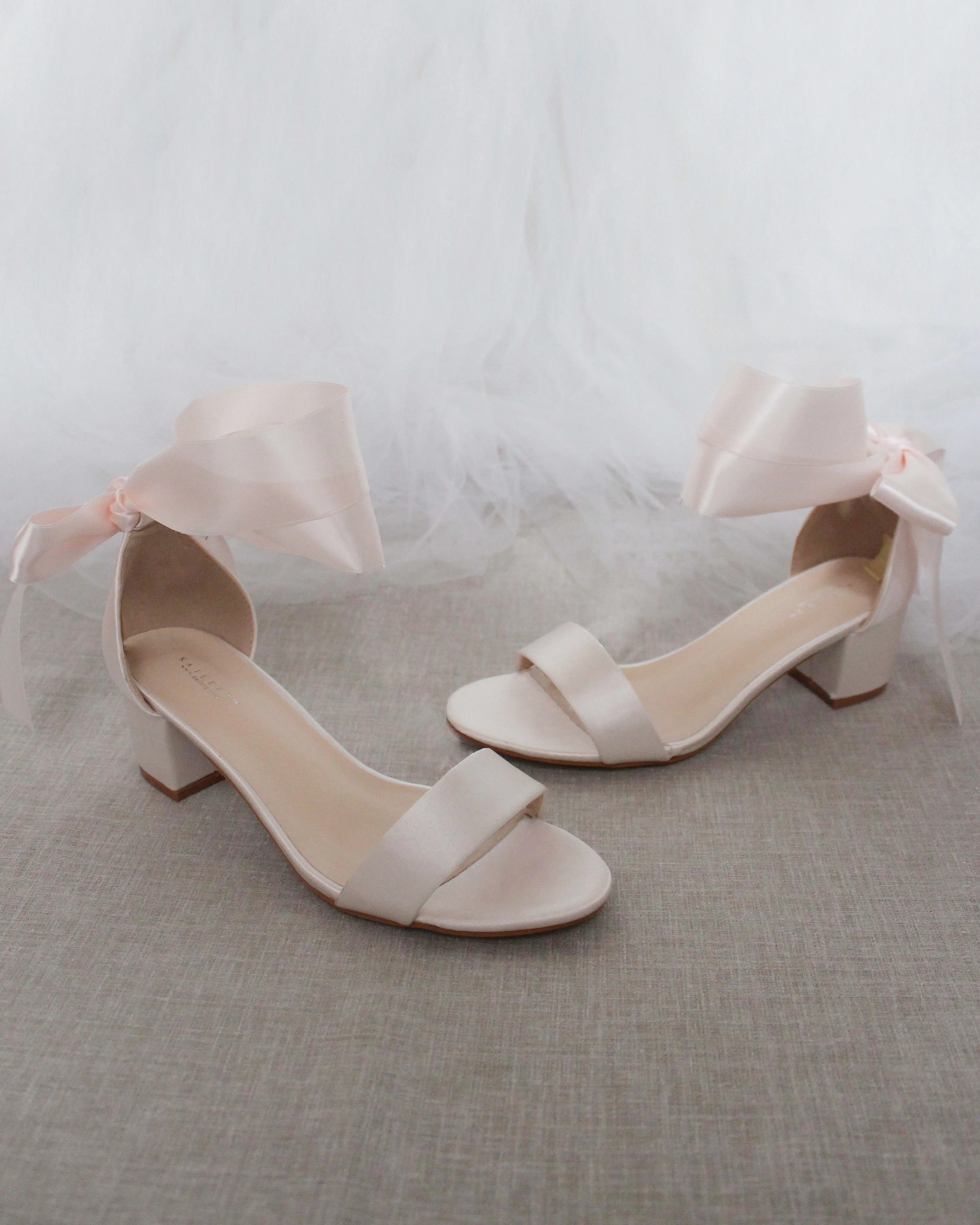 Satin Block Heel Sandal with Wrapped Ribbon Tie