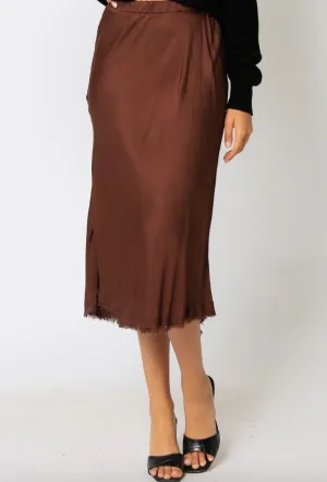 Satin Fringe Hem Midi Skirt