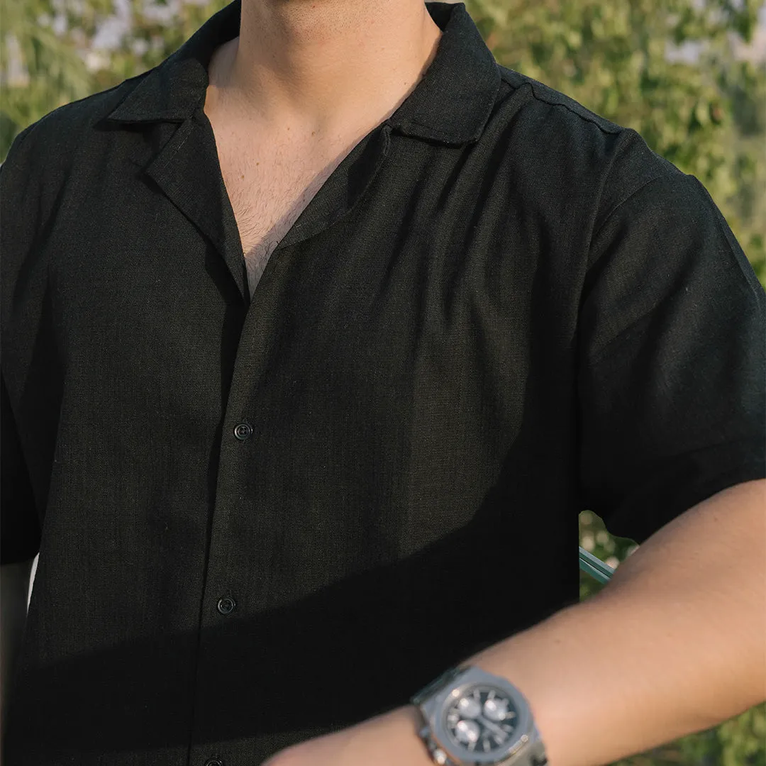 SIGNATURE LOOSE FIT RICH LINEN CORD SET - BLACK