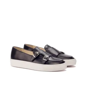Sneaker Mocassin Double Boucle en cuir noir