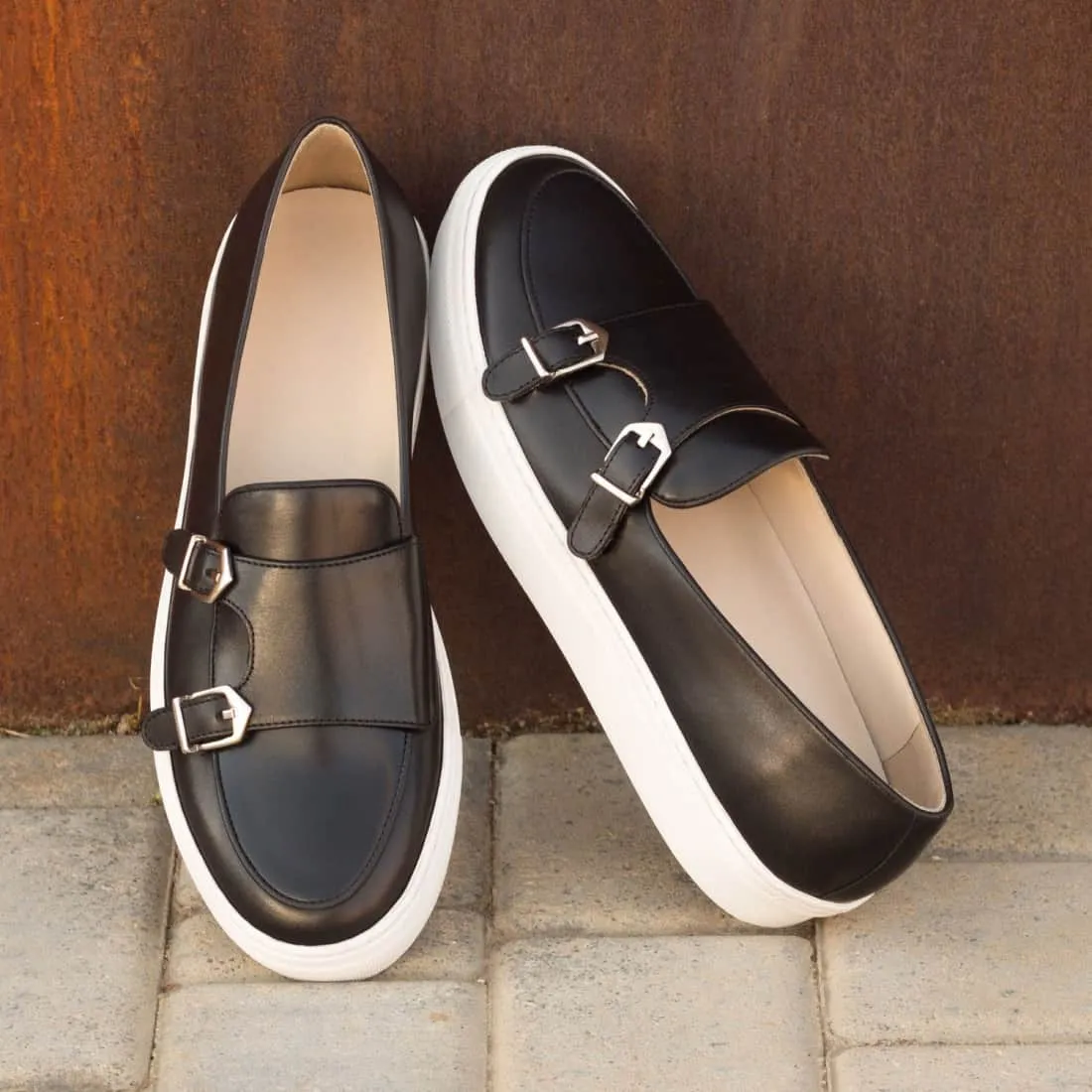 Sneaker Mocassin Double Boucle en cuir noir