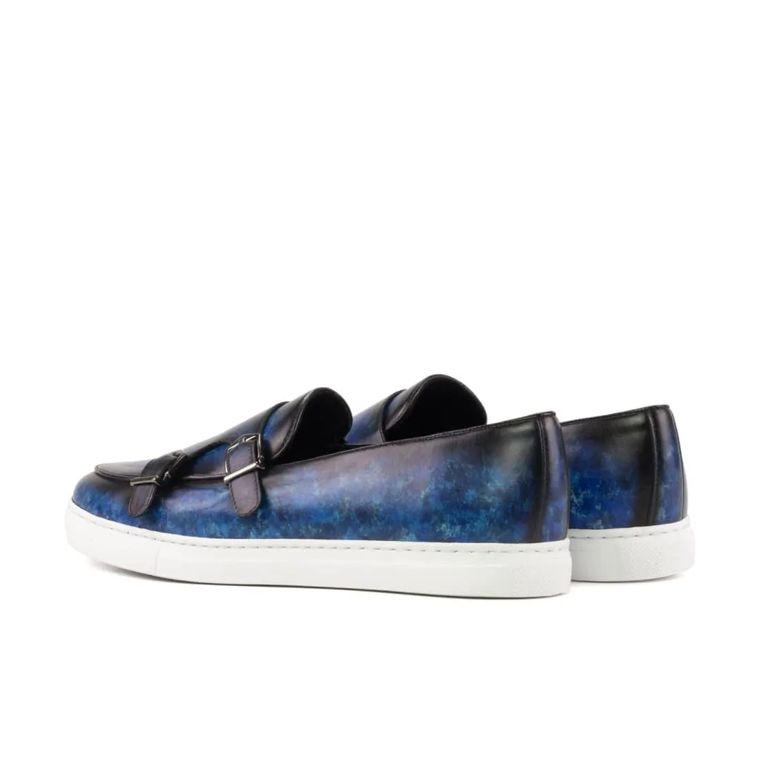 Sneaker Mocassin Double Boucle en cuir patiné bleu marine