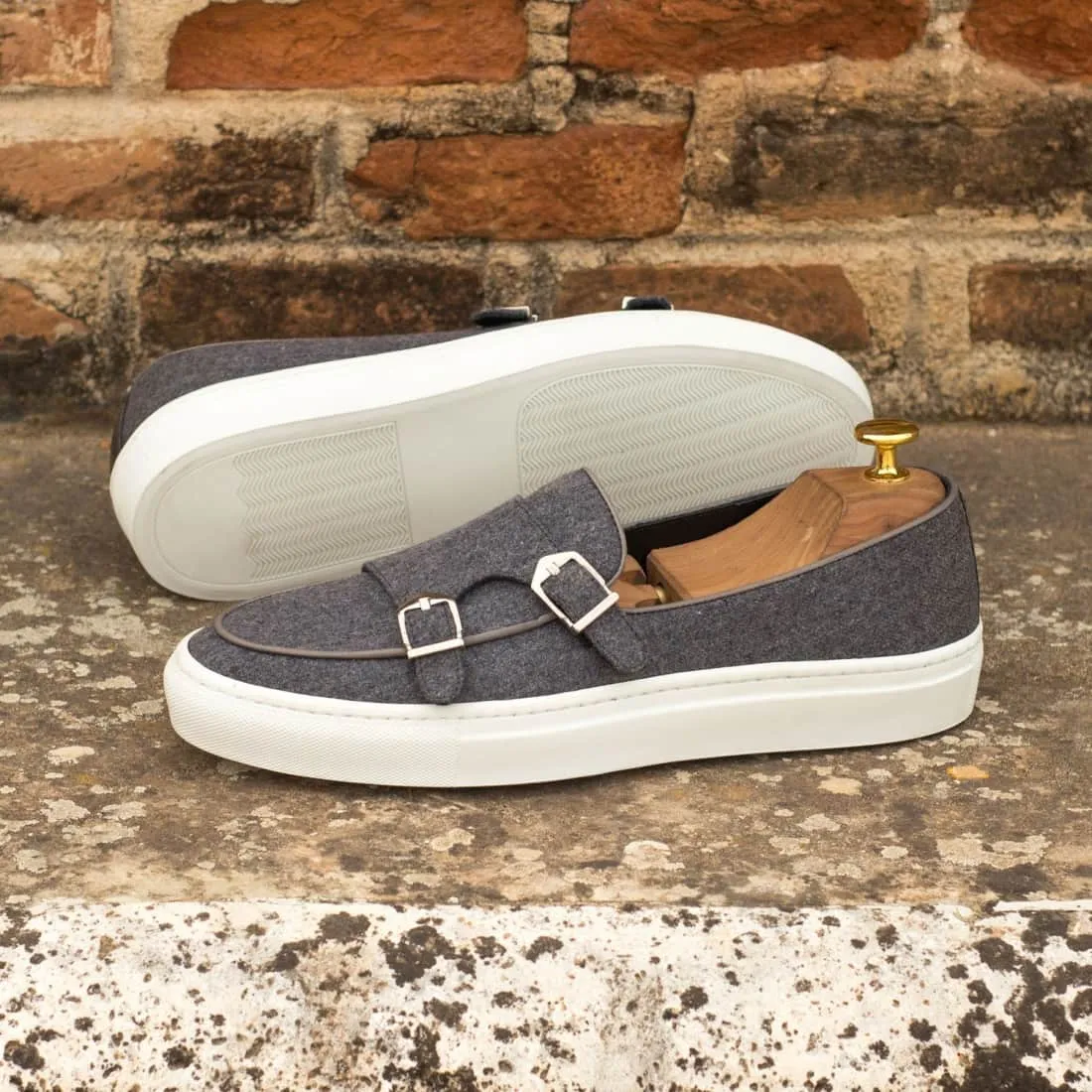 Sneaker Mocassin Double Boucle en flannelle gris