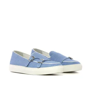 Sneaker Mocassin Double Boucle en lin bleu ciel