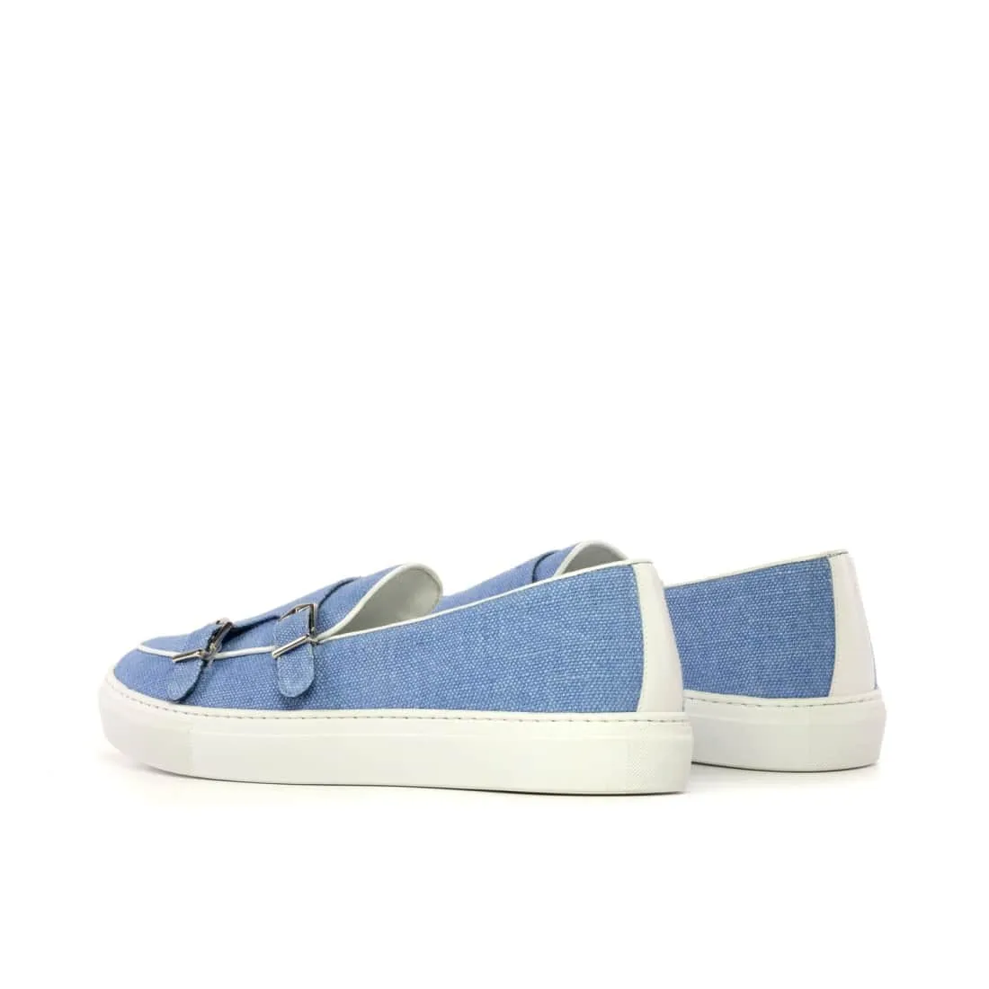 Sneaker Mocassin Double Boucle en lin bleu ciel